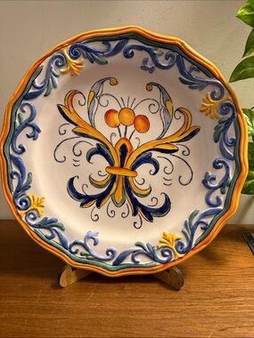 Handpainted Italian-Style Decorative Ceramic Charger - Yellow & Blue